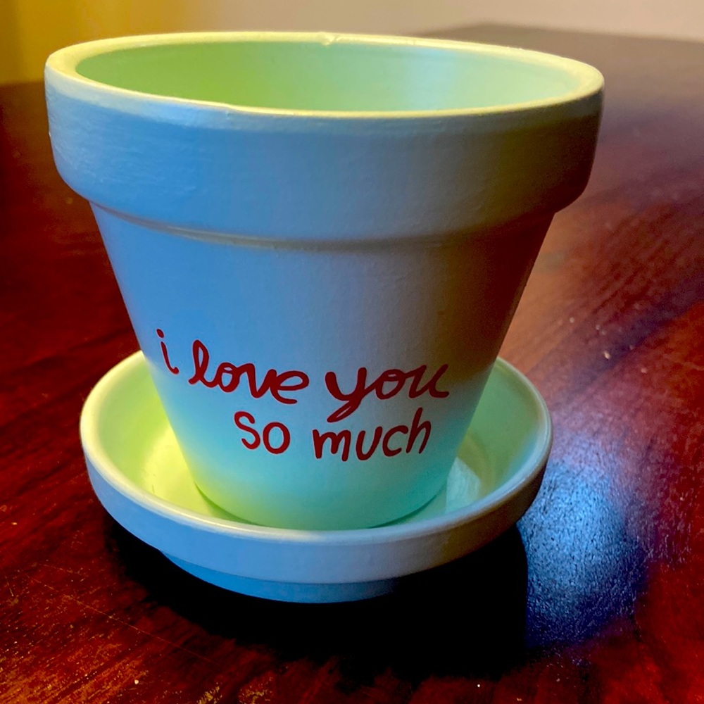 Mint green planter by local artist in Austin, Texas.
